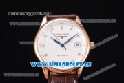 Longines Master Swiss ETA 2824 Automatic Rose Gold Case with White Dial Diamonds Markers and Brown Leather Strap (ZF)