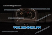 SevenFriday P3-01 Japanese Miyota 8215 Automatic PVD Case with Skeleton Dial and Black Leather Strap
