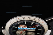 Breitling Chrono-Matic Chronograph Quartz Movement PVD Case with Black Dial and Silver Subdials-Black Leather Strap