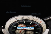 Breitling Chrono-Matic Chronograph Quartz Movement PVD Case with Black Dial and Silver Subdials-Black Leather Strap