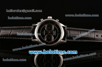 Omega De Ville Co-Axial Chronograph VK Quartz Movement Steel Case and Black Leather Strap with Black Dial