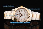 Rolex Datejust II Oyster Perpetual Automatic Movement Steel Case with White Dial and Gold Bezel-Two Tone Strap