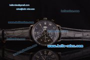 IWC Portuguese Chrono Japanese Miyota OS10 Quartz PVD Case with Black Leather Strap and Black Dial Roman Markers