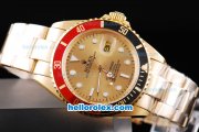 Rolex Submariner Oyster Perpetual Automatic Movement Full Gold with Red-Black Bezel and Khaki Dial