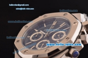 Audemars Piguet Royal Oak Chrono Japanese Miyota OS20 Quartz Stainless Steel Case with Black Leather Strap and Blue Dial