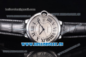 Cartier Ballon Bleu de Cartier Large Swiss ETA 2824 Automatic Steel Case with White Dial Black Leather Strap and Roman Numeral Markers