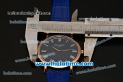 Patek Philippe Calatrava Miyota OS2035 Quartz Rose Gold Case with Blue Dial and Roman Numeral Markers