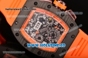 Richard Mille RM 011 Felipe Massa Flyback Chronograph Swiss Valjoux 7750 Automatic Carbon Fiber Case with Skeleton Dial Orange Rubber Strap and Orange Inner Bezel - 1:1 Original