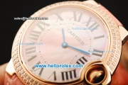 Cartier ballon bleu de Cartier Swiss Quartz Movement Rose Gold Case with Pink MOP Dial and Diamond Bezel-Pink Leather Strap