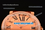 Cartier Rotonde De Miyota Quartz Rose Gold Case with Rose Gold Dial Diamonds Bezel and Roman Numeral Markers