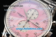 IWC Portuguese Chrono Miyota Quartz Full Steel with Pink Dial and Arabic Numeral Markers