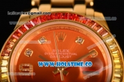 Rolex Datejust Pearlmaster Asia 2813 Automatic Full Yellow Gold with Orange Dial and Diamonds Markers - Rainbow Diamoand Bezel (BP)