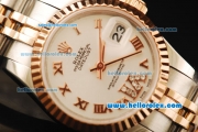 Rolex Datejust Automatic Movement ETA Coating Case with Rose Gold Bezel and Roman Numerals-Two Tone Strap