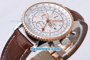 Breitling Navitimer Automatic with White Dial and Brown Leather Strap,Rose Gold Bezel-Bidirectional Slide Rule