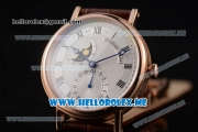 Breguet Classique Moonphase Miyota 9015 Automatic Rose Gold Case with Silver Dial Brown Leather Strap and Roman Numeral Markers (EF)