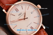 IWC Portofino Vintage Swiss ETA 2892 Automatic Rose Gold Case with Brown Leather Strap and White Dial