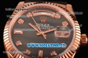 Rolex Day-Date Asia 2813/Swiss ETA 2836/Clone Rolex 3135 Automatic Rose Gold Case with Diamonds Markers and Black MOP Dial (BP)