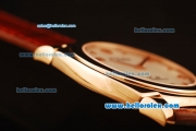 Rolex Cellini Swiss Quartz Rose Gold Case with White Dial and Brown Leather Strap-Numeral Markers