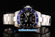 Rolex Submariner Automatic Movement Silver Case with Blue Bezel and Black Dial-White Marker