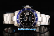 Rolex Submariner Automatic Movement Silver Case with Blue Bezel and Black Dial-White Marker