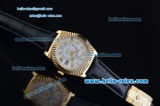 Rolex Sky-Dweller Asia 2813 Automatic Gold Case Roman Markers with Black Leather Strap and White Dial