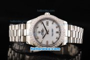 Rolex Day Date II Automatic Movement Full Steel with Diamond Bezel-Diamond Markers and White Dial