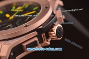 Hublot Aero Bang Niemeyer Swiss Valjoux 7750 Automatic Movement Rose Gold Case with Black Skeleton Dial and Green/Yellow Markers/Hands