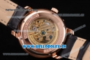 Audemars Piguet Jules Audemars Dual Time Asia ST25 Automatic Rose Gold Case Black Dial Stick Markers and Black Leather Strap