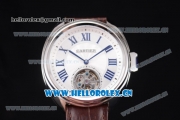 Cartier Cle de Cartier Tourbillon Asia Automatic Steel Case with White Dial Roman Numeral Markers and Brown Leather Strap