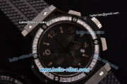 Hublot Big Bang Chronograph Miyota OS20 Quartz PVD Case with Black Dial and Diamond Bezel 7750 Coating