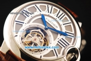 Cartier ballon bleu de Cartier Swiss Tourbillon Manual Winding Movement Steel Case with Roman Numerals and Brown Leather Strap