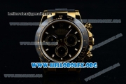 Rolex Daytona Chrono Clone Rolex 4130 Automatic Yellow Gold Case with Black Dial Ceramic Bezel and Black Rubber Strap (EF)