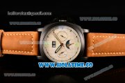 Panerai PAM 596 Luminor Vintage Moon Phase Asia Automatic PVD Case with White Dial Dot Markers and Brown Leather Strap