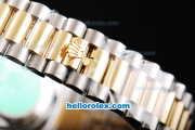 Rolex Day-Date II Oyster Perpetual Automatic Movement Two Tone with Flower Pattern Silver Dial and Gold Bezel