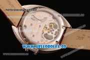 Cartier Cle de Cartier Flying Tourbillon Swiss Tourbillon Manual Steel Case with White Dial and Purple Leather Strap (ZF)