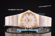 Omega Constellation Co-Axial Swiss ETA 2824 Automatic Steel Case with Yellow Gold Bezel and Diamond Markers-White Stripy Dial