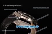 Audemars Piguet Royal Oak Lady Swiss Quartz Steel Case with Black Leather Strap Black Dial and Stick Markers