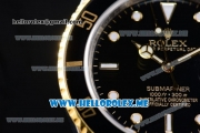 Rolex Submariner Clone Rolex 3135 Automatic Two Tone Case/Bracelet with Black Dial and Dot Markers PVD Bezel (BP)