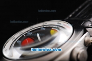 Ferrari Chronograph Automatic Movement Black Dial with White Numeral Marker and Red Subdials-Black Leather Strap