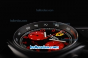 Ferrari Chronograph Swiss Valjoux 7750 Automatic Movement PVD Case with Black Dial and Red Numeral Markers-Black Rubber Strap