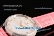 Vacheron Constantin Patrimony Swiss ETA 2824 Automatic Steel Case with Pink Leather Strap White Dial and Diamond Bezel