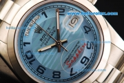 Rolex Day-Date II Oyster Perpetual Automatic Movement Full Steel with Blue Dial and Arabic Numeral Markers