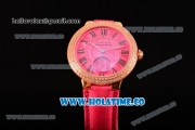 Cartier Ballon Bleu De Small Swiss Quartz Rose Gold Case with Diamonds Bezel Hot Pink Dial and Hot Pink Leather Strap - Black Markers