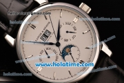 A. Lange & Sohne Saxonia Annual Calendar Asia ST Automatic Steel Case with Black Leather Strap White Dial