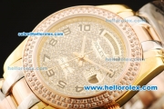 Rolex Day-Date Automatic Movement Gold Case with Diamond Dial and Diamond Bezel-Black Number Marking