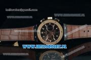 Hublot Classic Fusion ChronographSwiss Valjoux 7750 Automatic Rose Gold Case with Black Dial Stick Markers and Brown Genuine Leather Strap