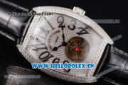 Franck Muller Casablanca Asia Automatic Steel/Diamonds Case with Diamonds Dial and Diamonds Bezel Black Leather Strap (ZF)