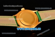 Rolex Cellini Time Asia 2813 Automatic Yellow Gold Case White Dial Green Leather Strap and Stick/Roman Numeral Markers