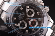 Rolex Daytona Automatic 7750 Coating Steel Case and Strap with Black Dial - Diamond Hour Markers