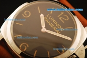 Panerai Luminor Base Vintage 3646 Swiss ETA 6497 Manual Winding Steel Case with Black Dial and Orange Leather Strap